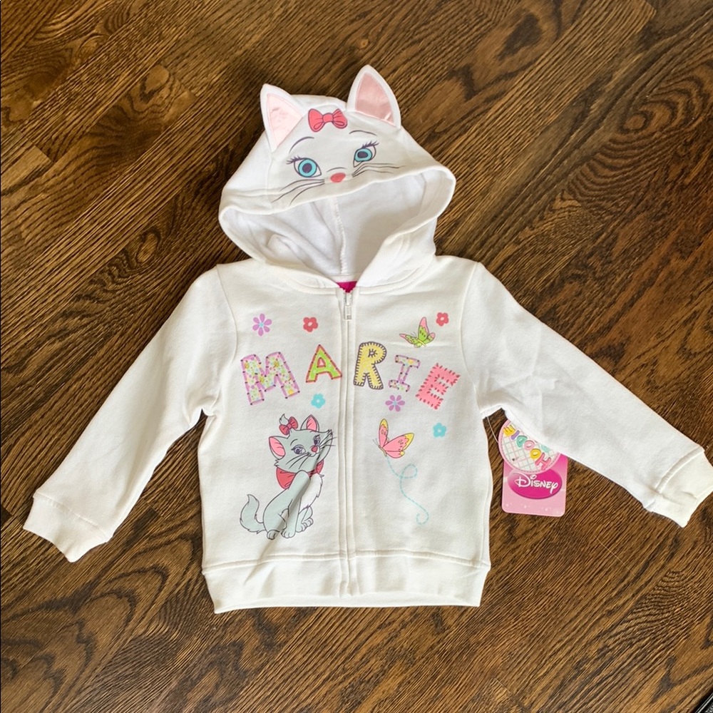 NWT Disney Kids White Hoodie with The Aristocrats Marie Cat Design - 24mo